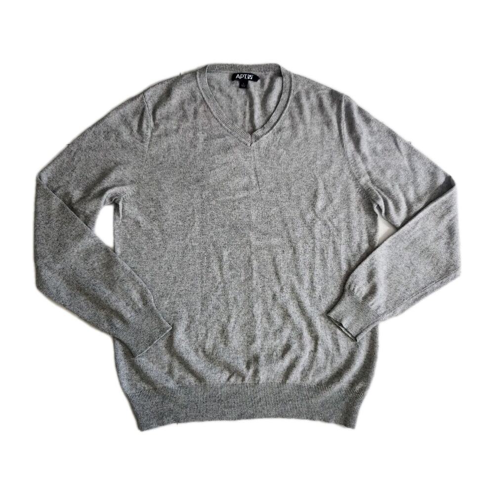 Apt9 Men's Cashmere Silk Blend V Neck Sweater Men Size L Gray Pullover